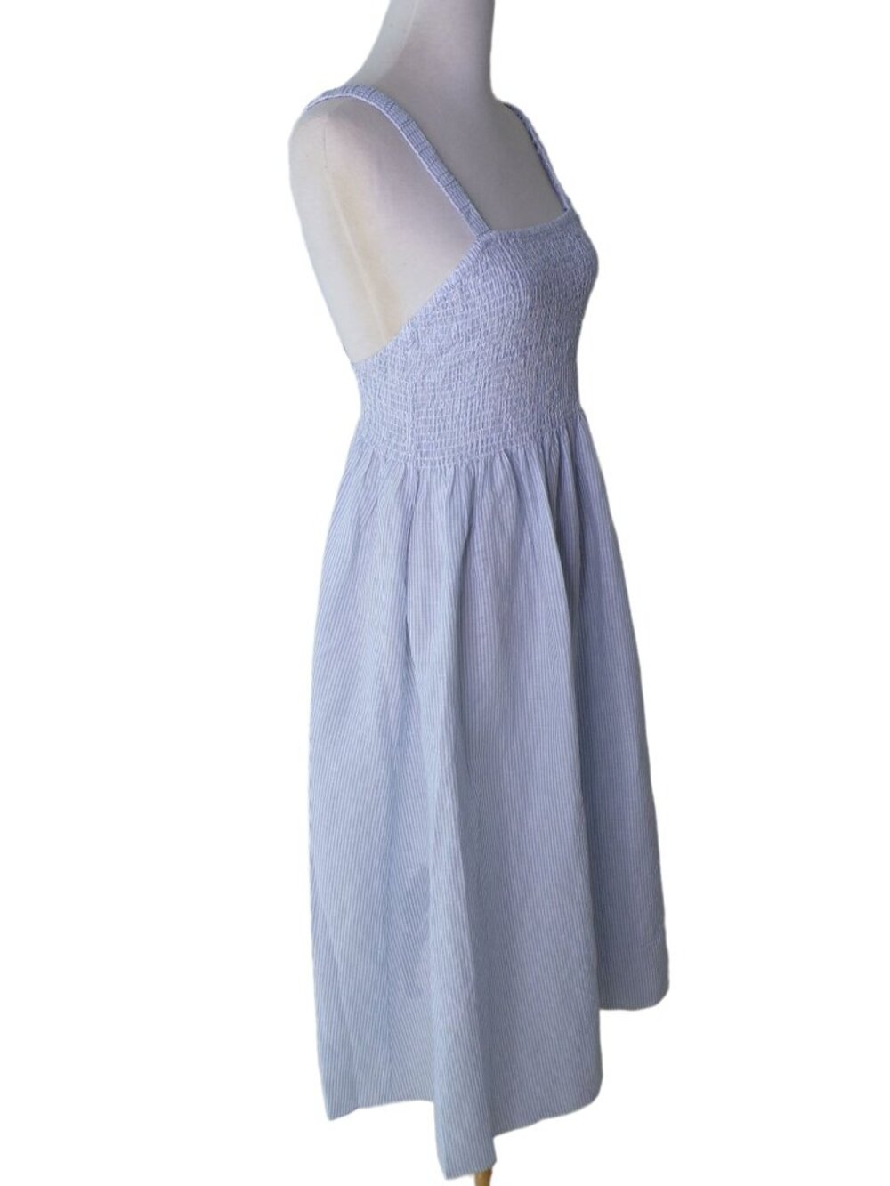 🆕J CREW Smocked Beach Dress Blue Stripe Cotton X-Small #BF192 - Picture 8 of 10